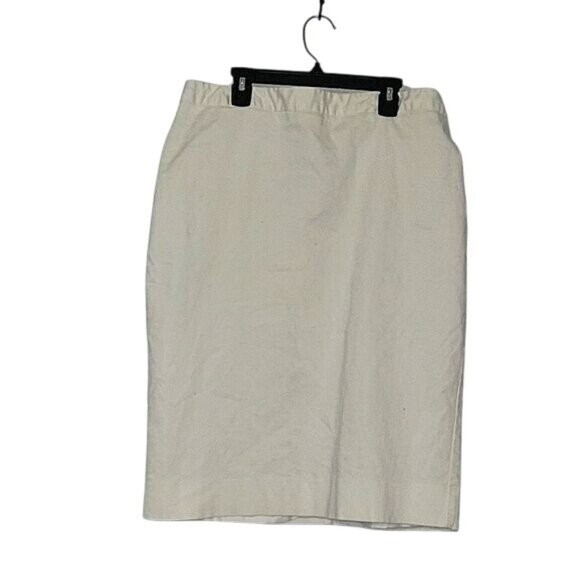 White Knee-Length Pencil Skirt With‎ Elastic Waist & Back Pockets For Women - Picture 1 of 4